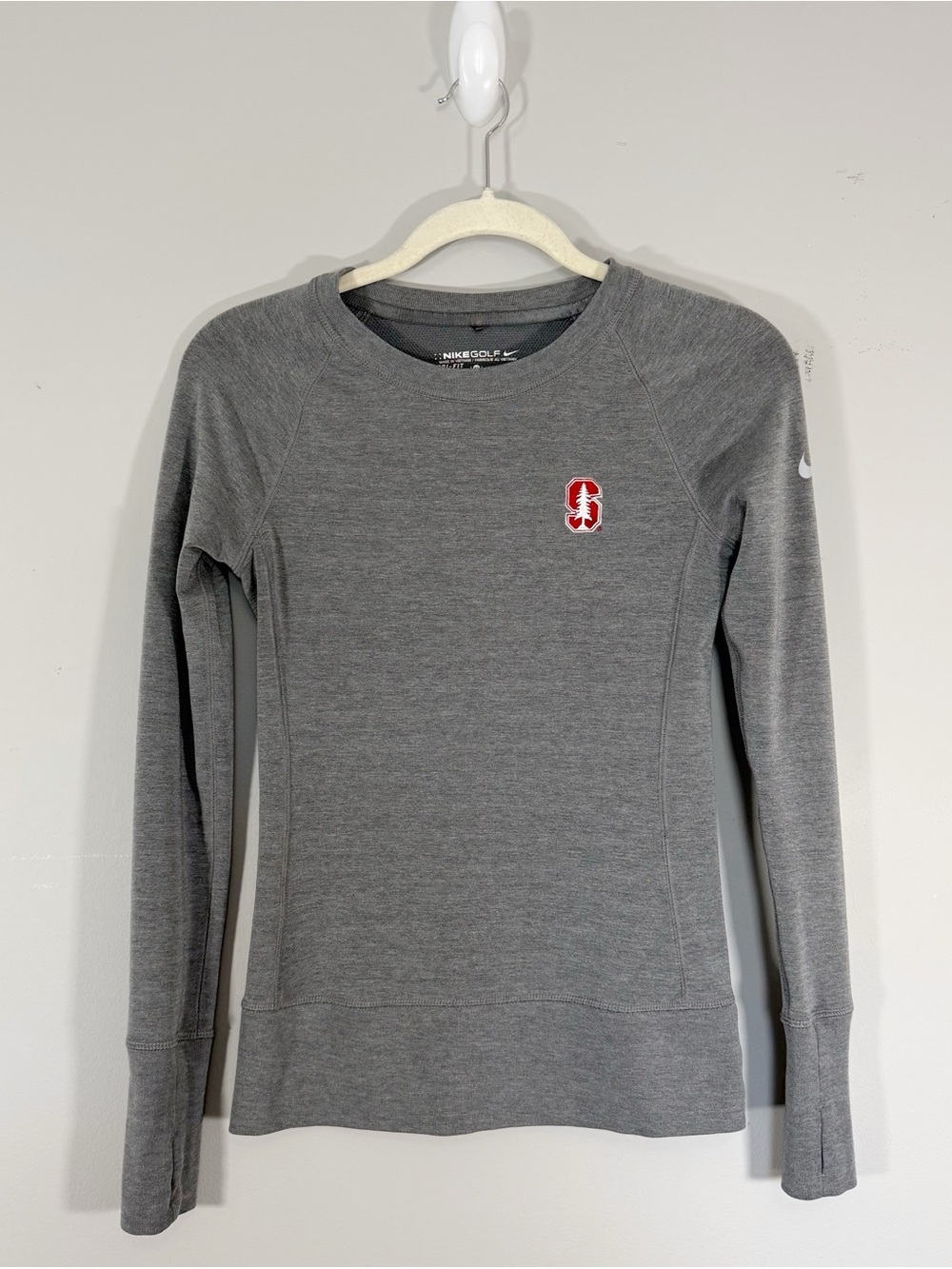 Nike Golf Stanford Cardinal Dri-FIT Long Sleeve Gray Top Thumbholes Women’s XS